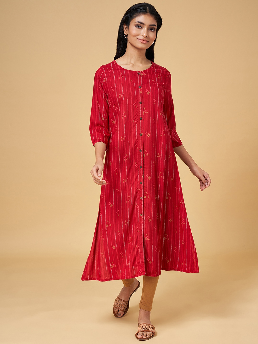 

YU by Pantaloons Striped A-Line Kurta, Maroon