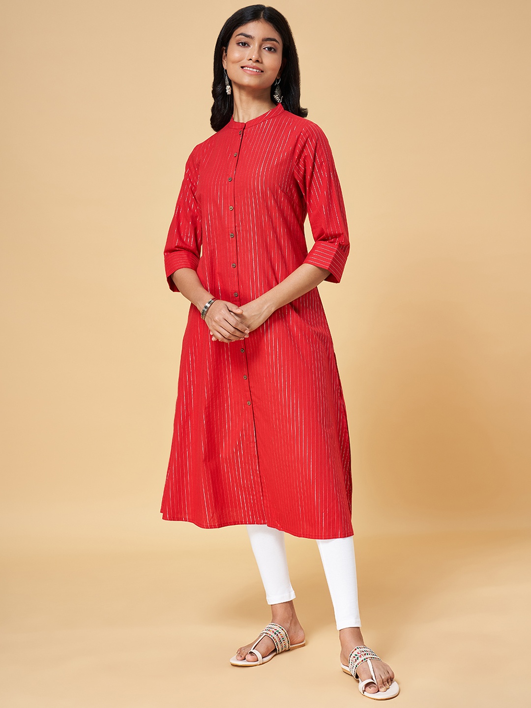 

YU by Pantaloons Striped Cotton Kurta, Red