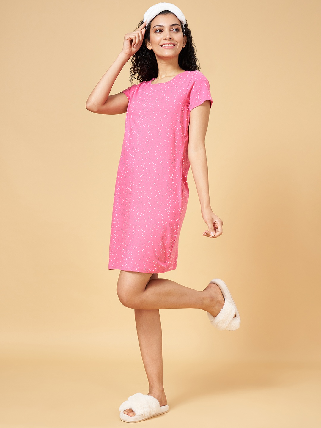 

YU by Pantaloons Pure Cotton Printed Nightdress, Pink