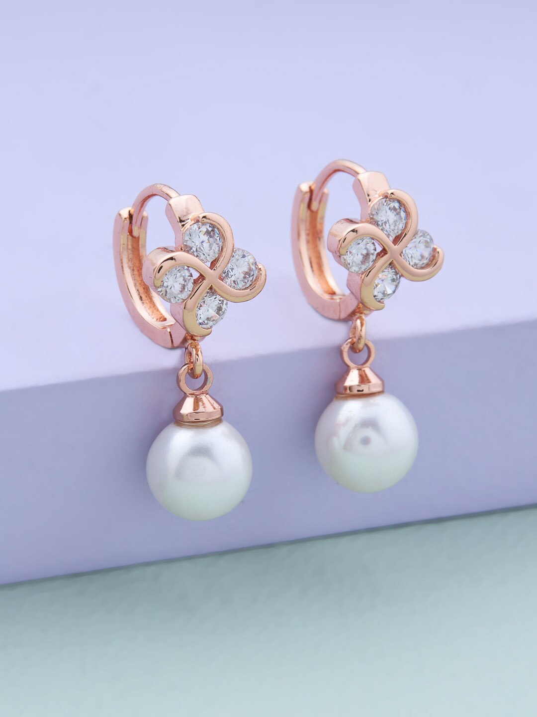 

Kushal's Fashion Jewellery Rose Gold Plated Spherical Drop Earrings, White