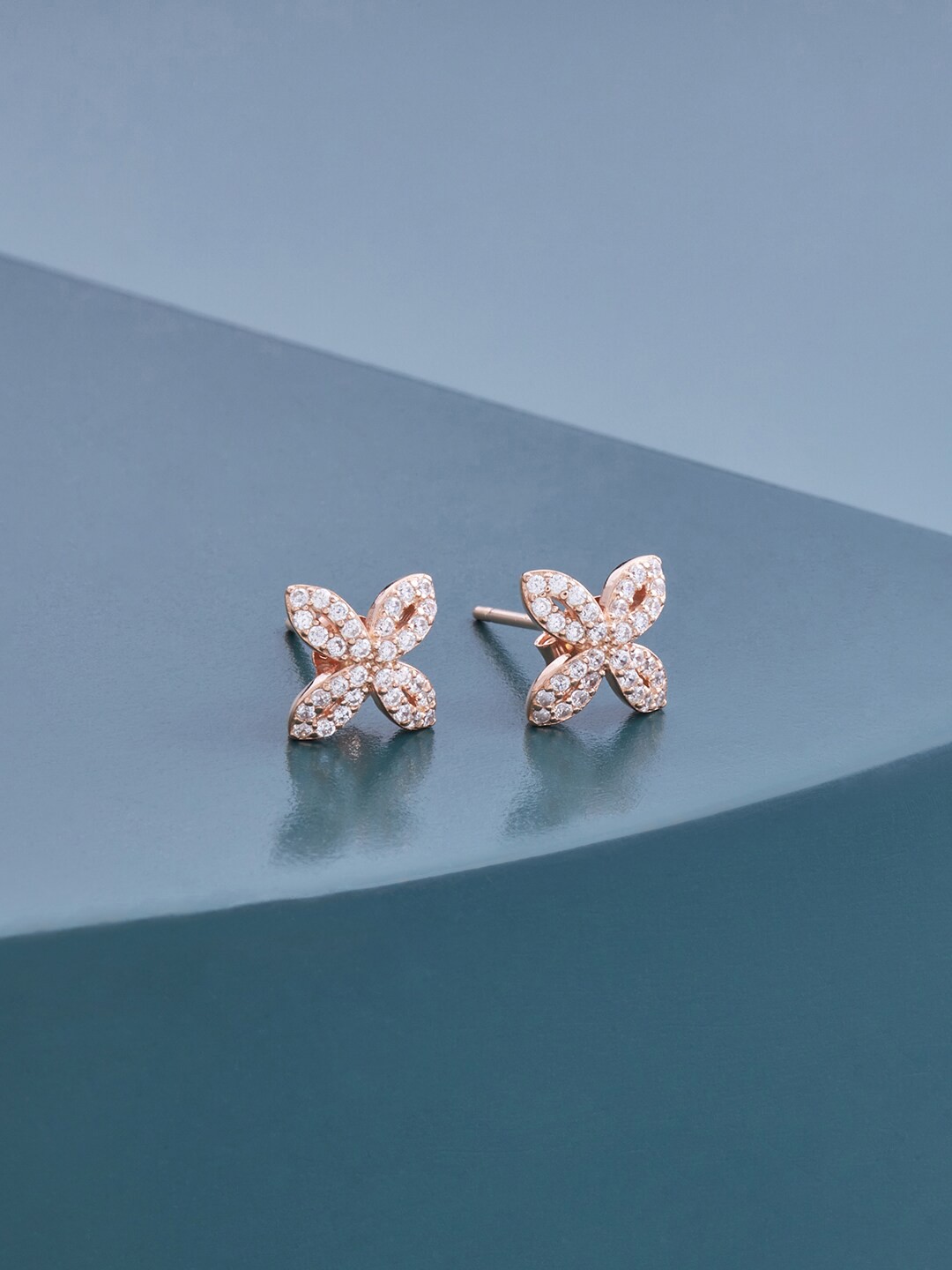 

Kushal's Fashion Jewellery Rose Gold Plated Contemporary Studs Earrings, White
