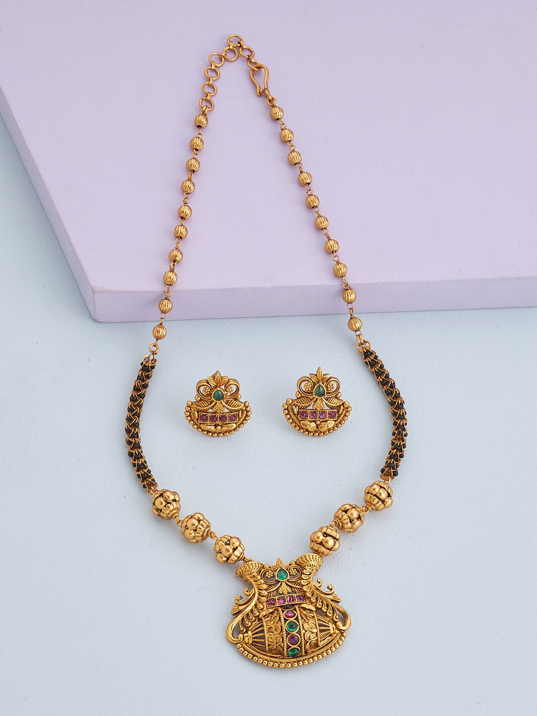 

Kushal's Fashion Jewellery Gold-Plated Artificial Stones-Studded Mangalsutra Set