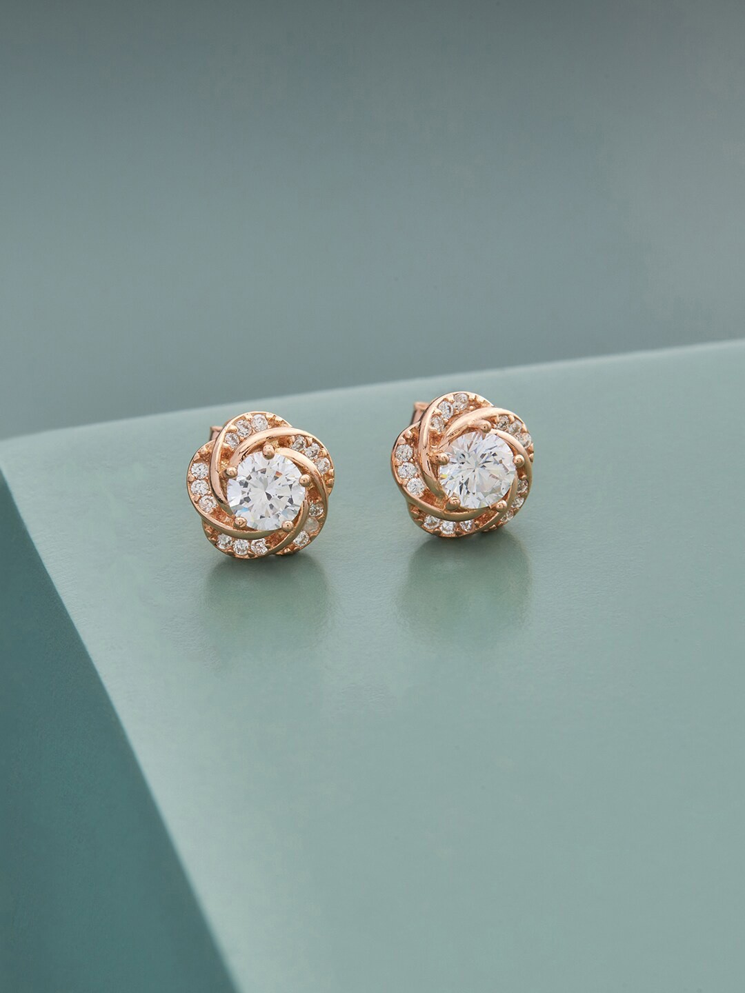 

Kushal's Fashion Jewellery Rose Gold-Plated Contemporary Studs Earrings, White