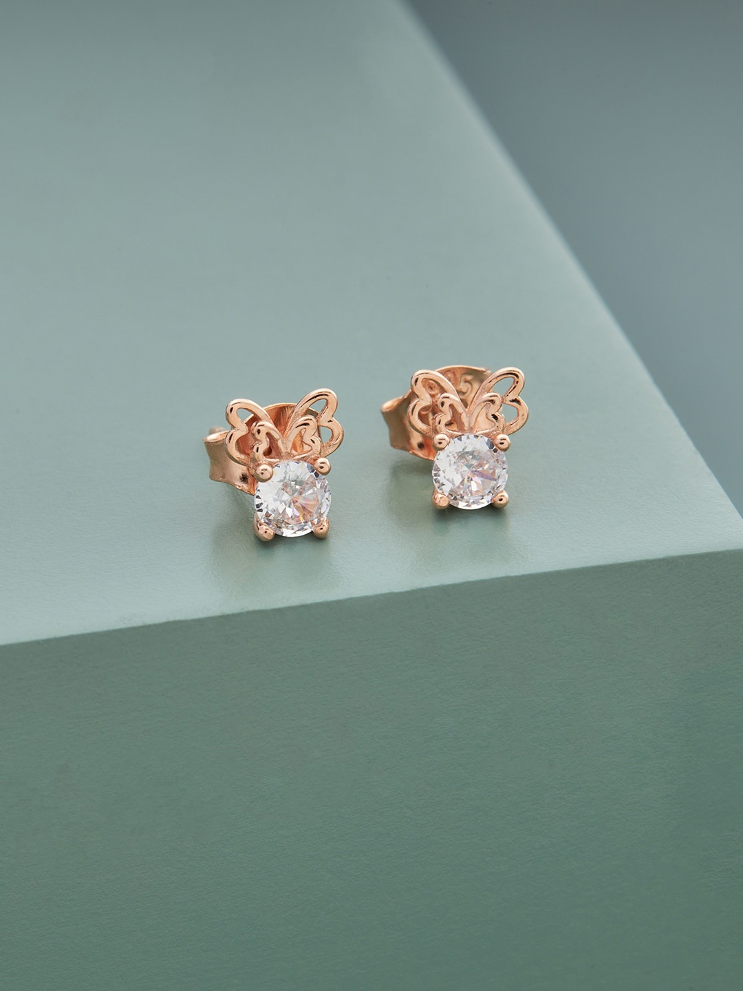 

Kushal's Fashion Jewellery Rose Gold Plated Contemporary Studs Earrings, White