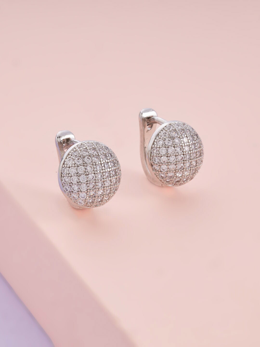 

Kushal's Fashion Jewellery Rhodium Plated Circular Studs Earrings, White
