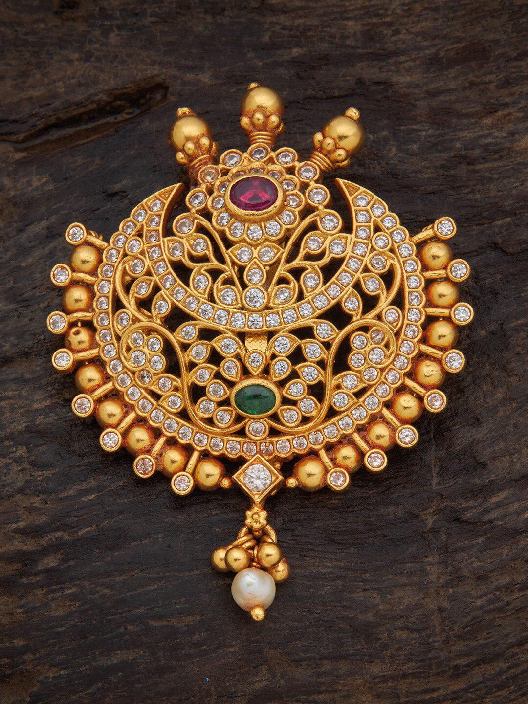 

Kushal's Fashion Jewellery Gold-Plated Artificial-Studded 92.5 Pure Silver Floral-Charm Pendant, Green