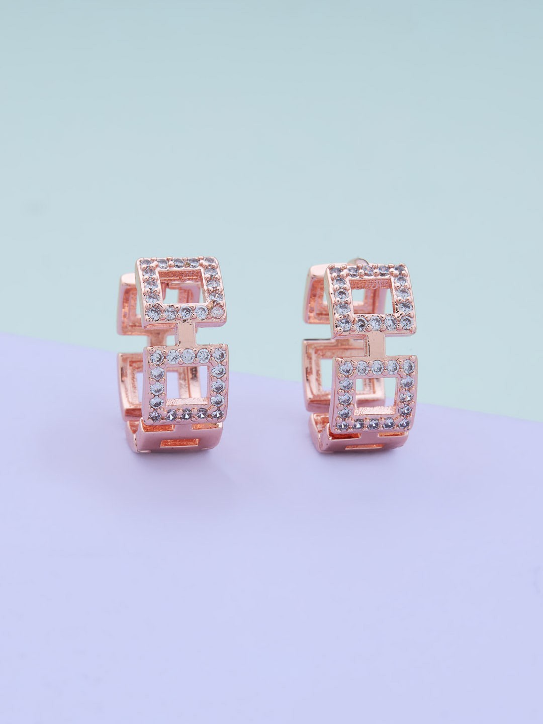 

Kushal's Fashion Jewellery Rose Gold-Plated Circular Studs Earrings, White