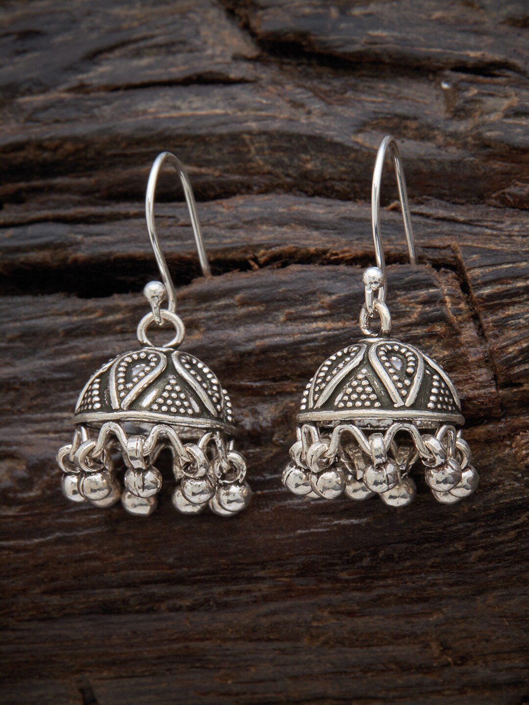 

Kushal's Fashion Jewellery Rhodium Plated Oxidise Classic Jhumkas Earrings, Silver