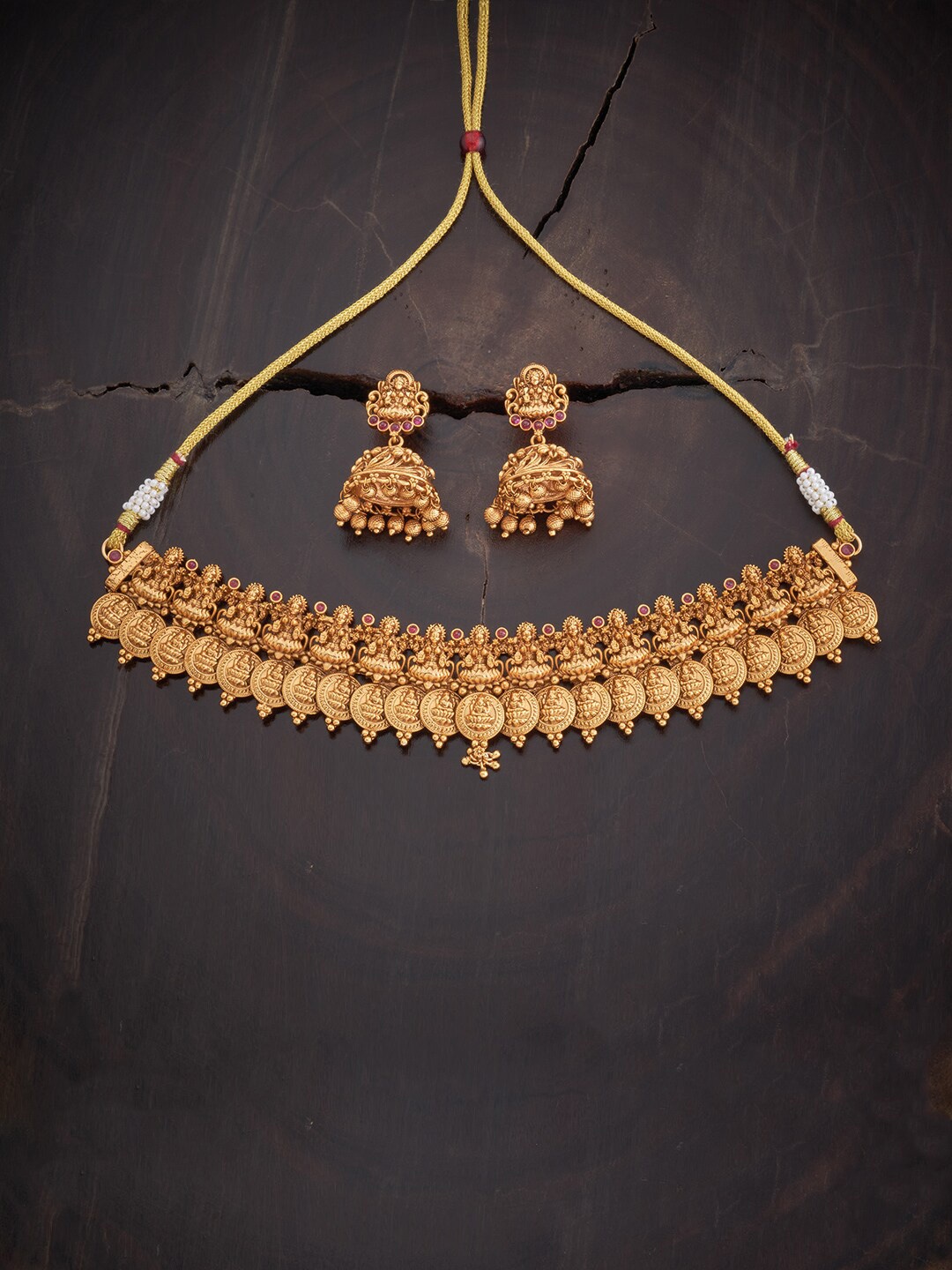 

Kushal's Fashion Jewellery Women Gold-Plated Stones-Studded Antique Jewellery Set