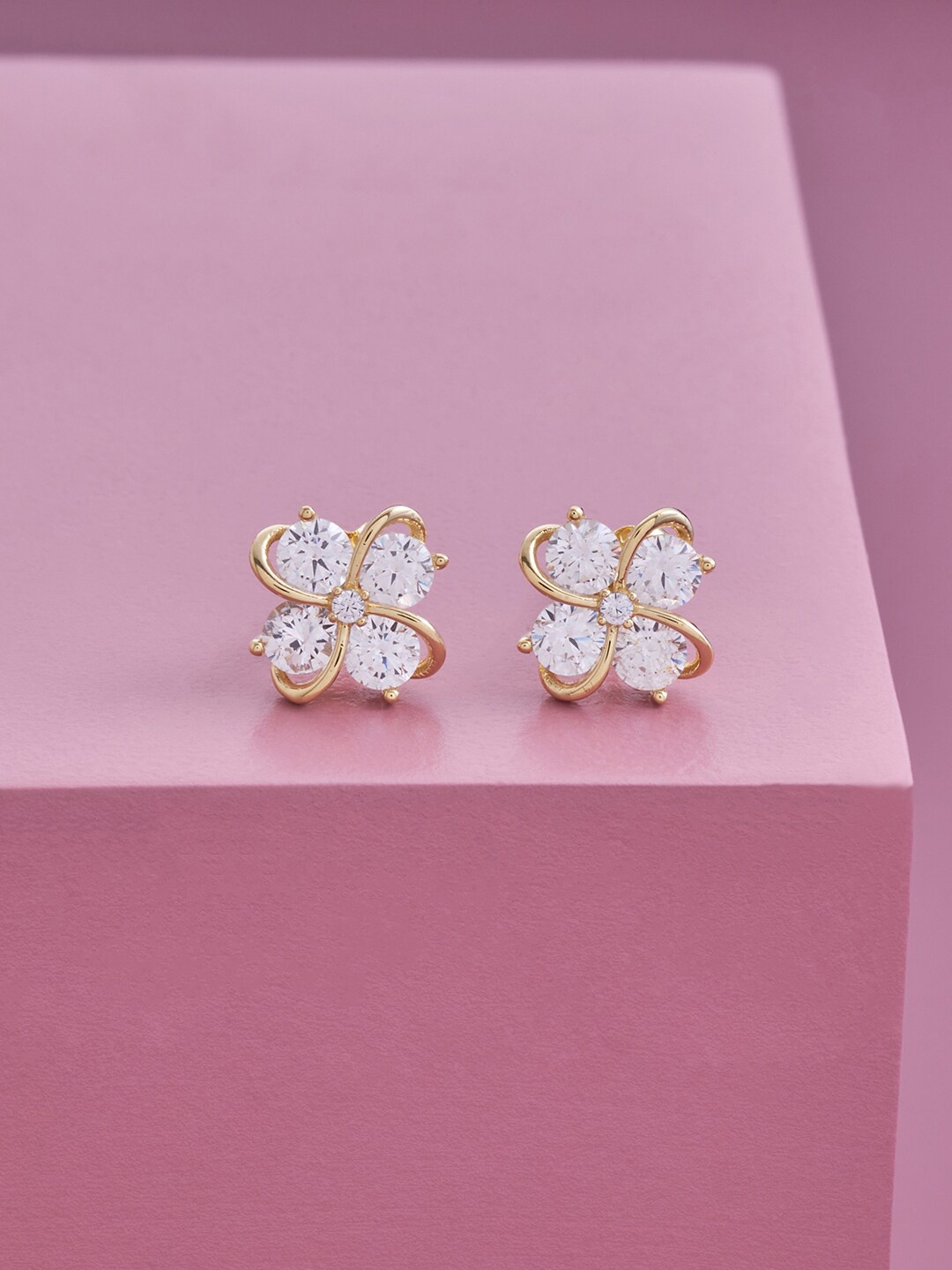 

Kushal's Fashion Jewellery Gold Plated 92.5 Pure Silver Contemporary Studs Earrings, White
