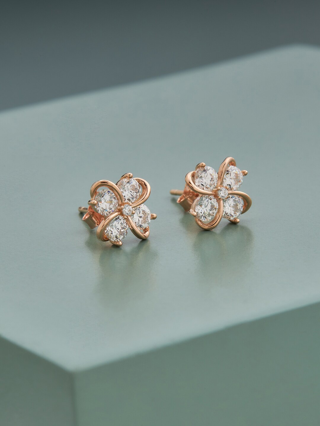

Kushal's Fashion Jewellery Rose Gold Plated 92.5 Pure Silver Contemporary Studs Earrings, White