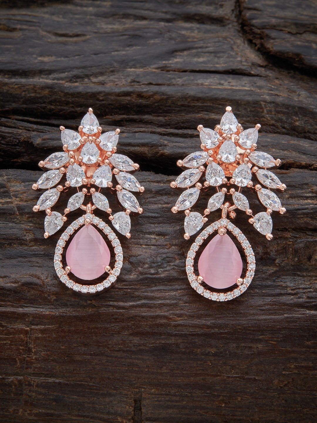 

Kushal's Fashion Jewellery Rose Gold Plated Floral Drop Earrings, Pink