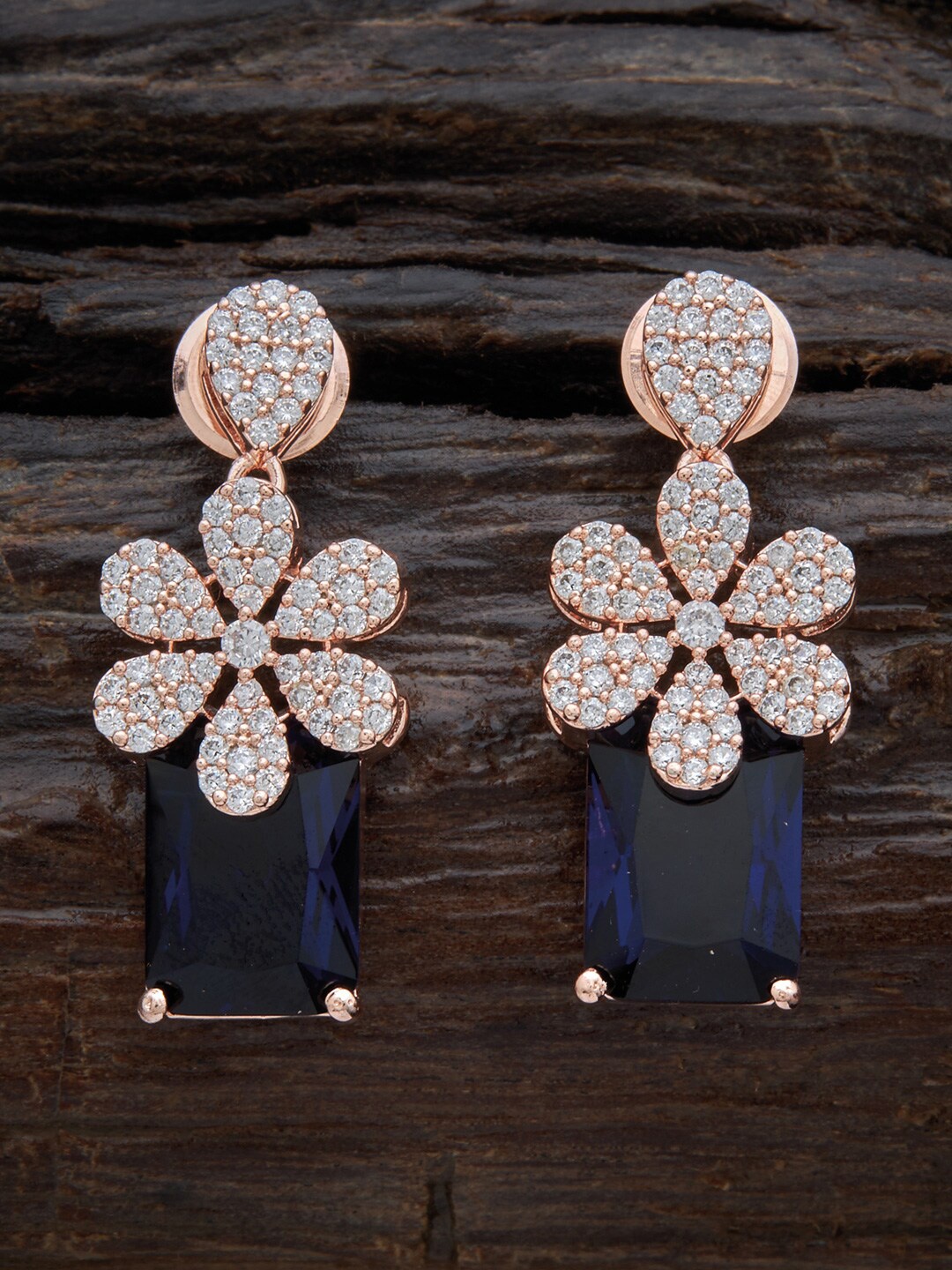 

Kushal's Fashion Jewellery Rose-Gold Plated Floral Drop Earrings, Blue