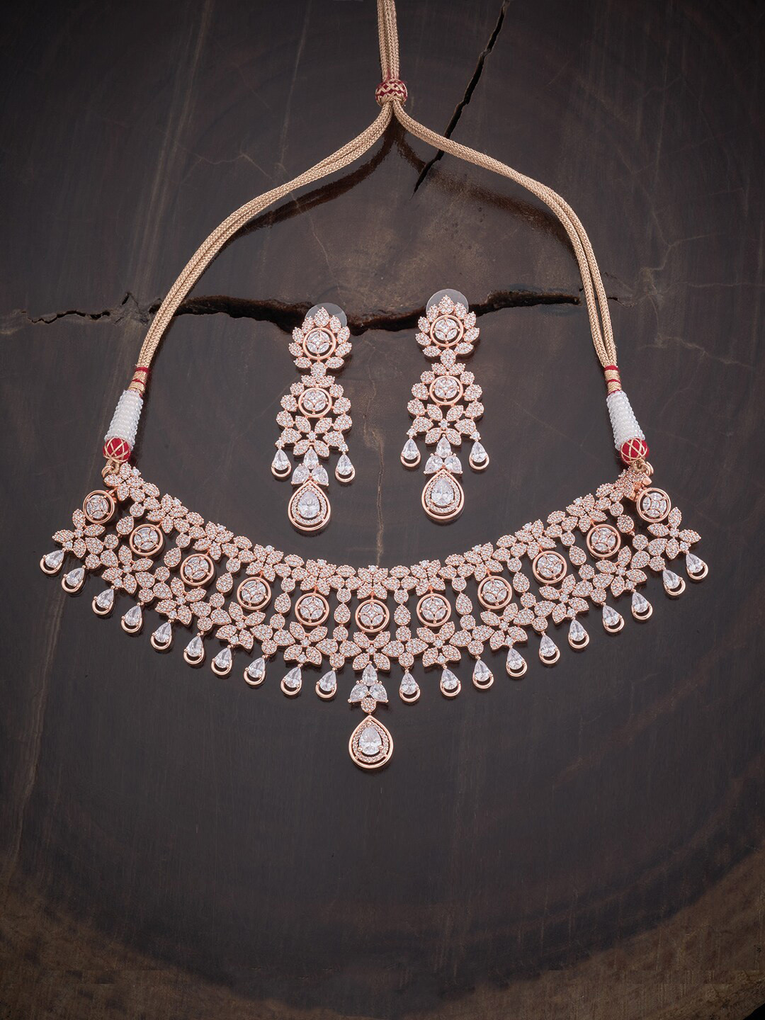 

Kushal's Fashion Jewellery Women Rose Gold-Plated CZ Studded Necklace and Earrings, White