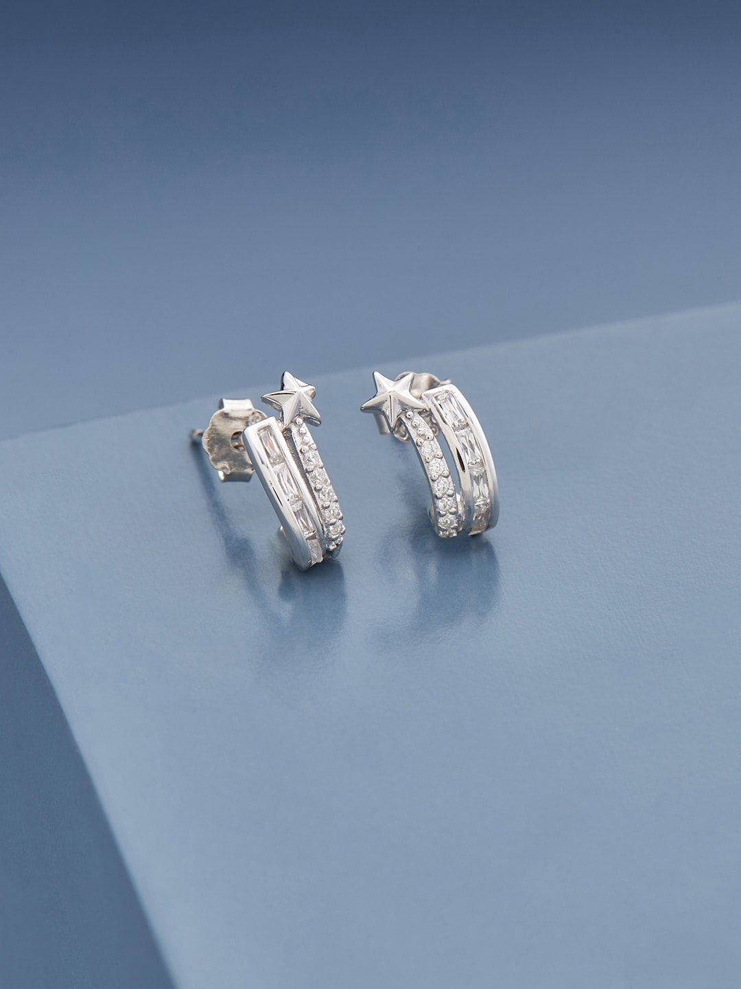 

Kushal's Fashion Jewellery Rhodium Plated 92.5 Pure Silver Contemporary Hoop Earrings, White