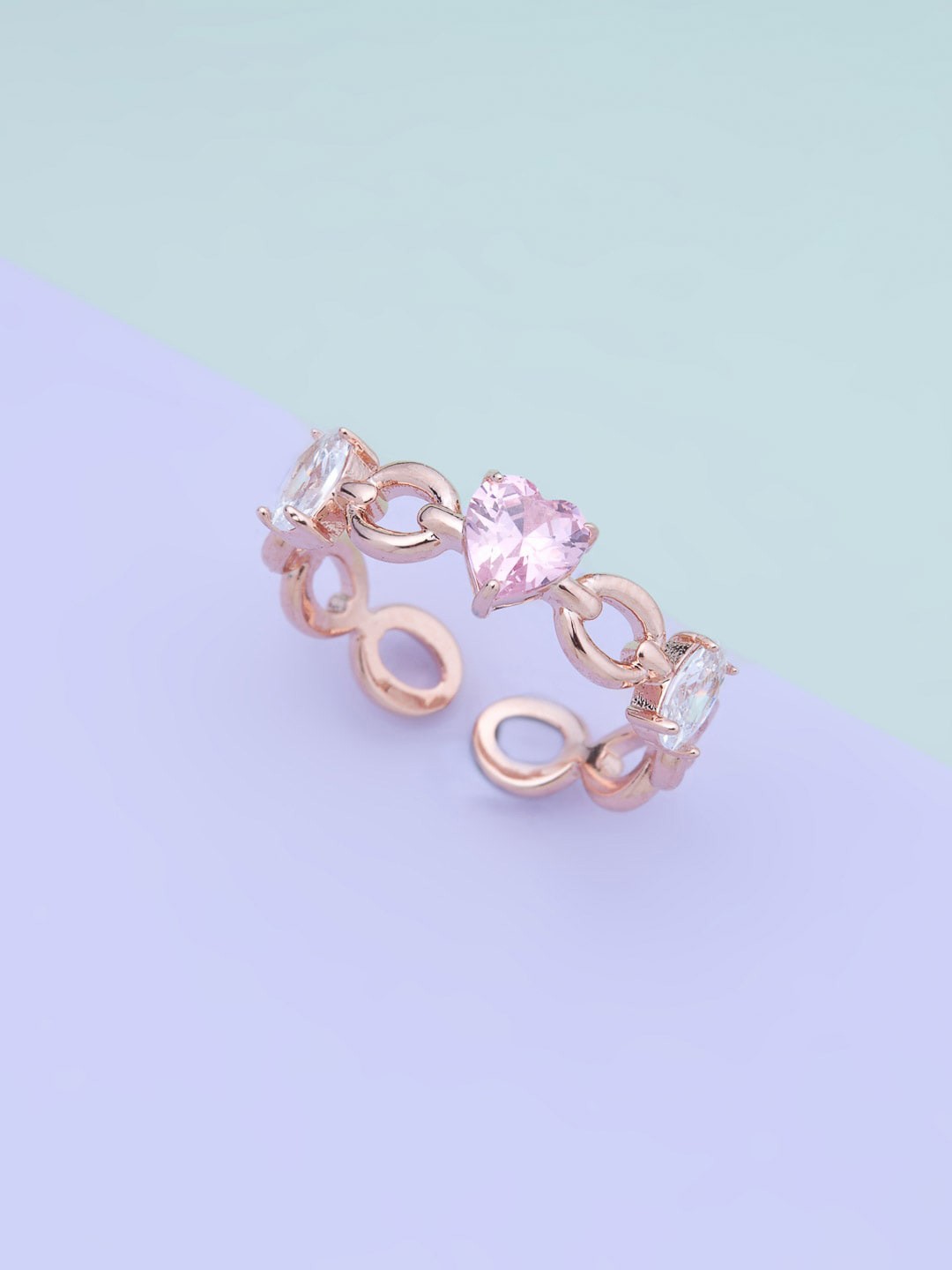 

Kushal's Fashion Jewellery Rose Gold-Plated CZ-Studded Adjustable Finger Ring
