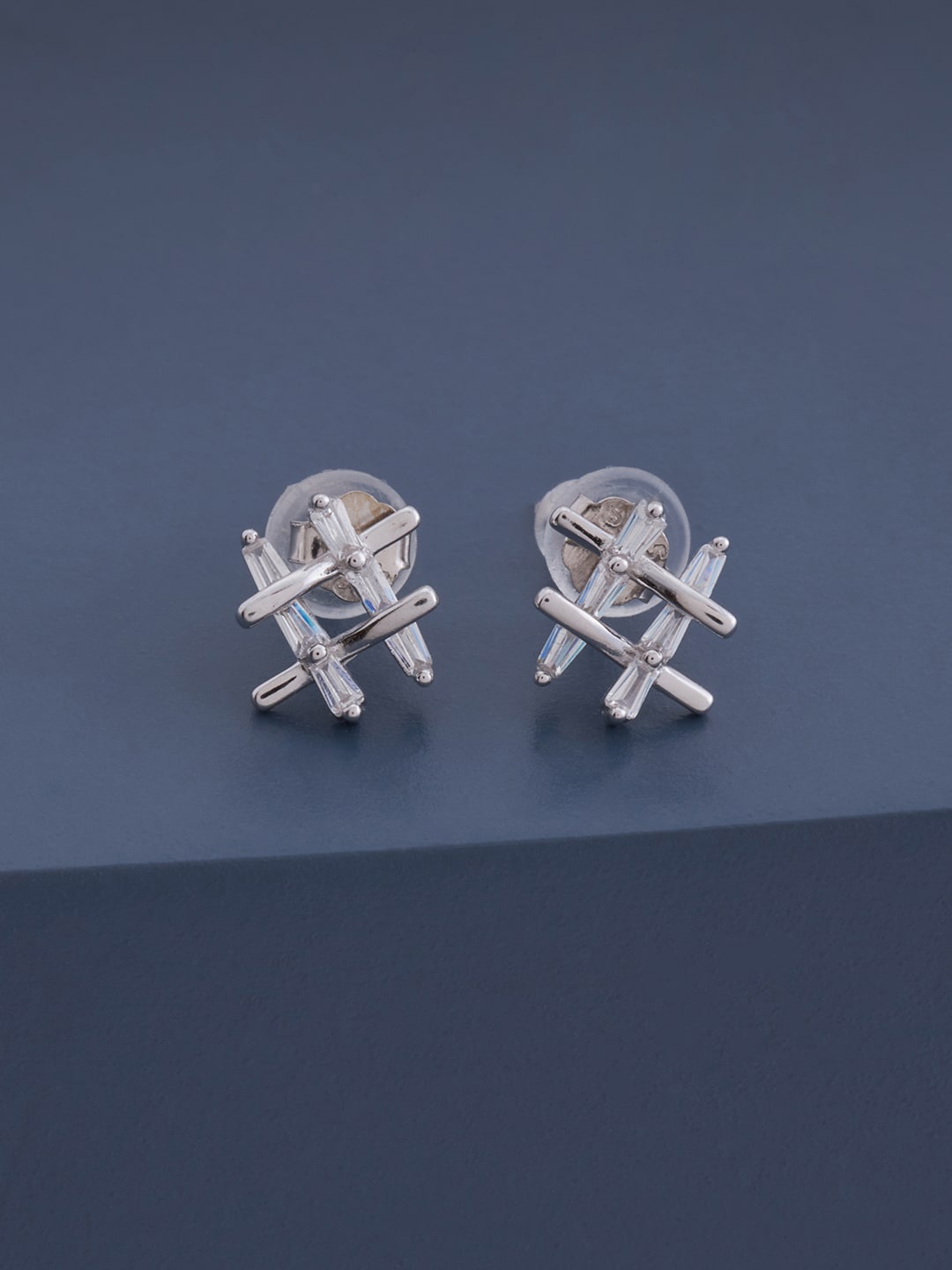 

Kushal's Fashion Jewellery 92.5 Pure Silver Rhodium Plated Contemporary Studs Earrings, White