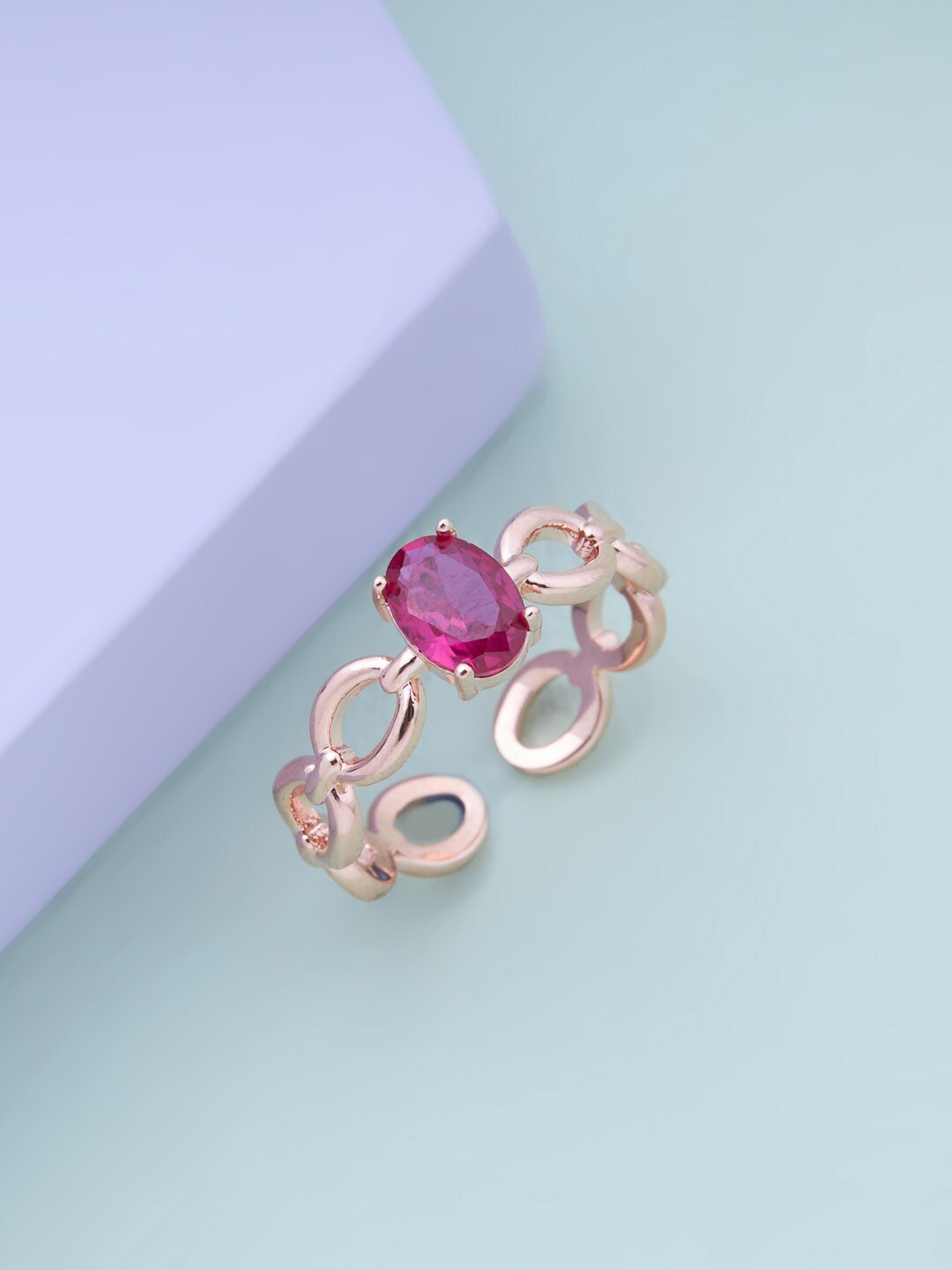 

Kushal's Fashion Jewellery Women Rose Gold-Plated CZ-Studded Adjustable Finger Ring