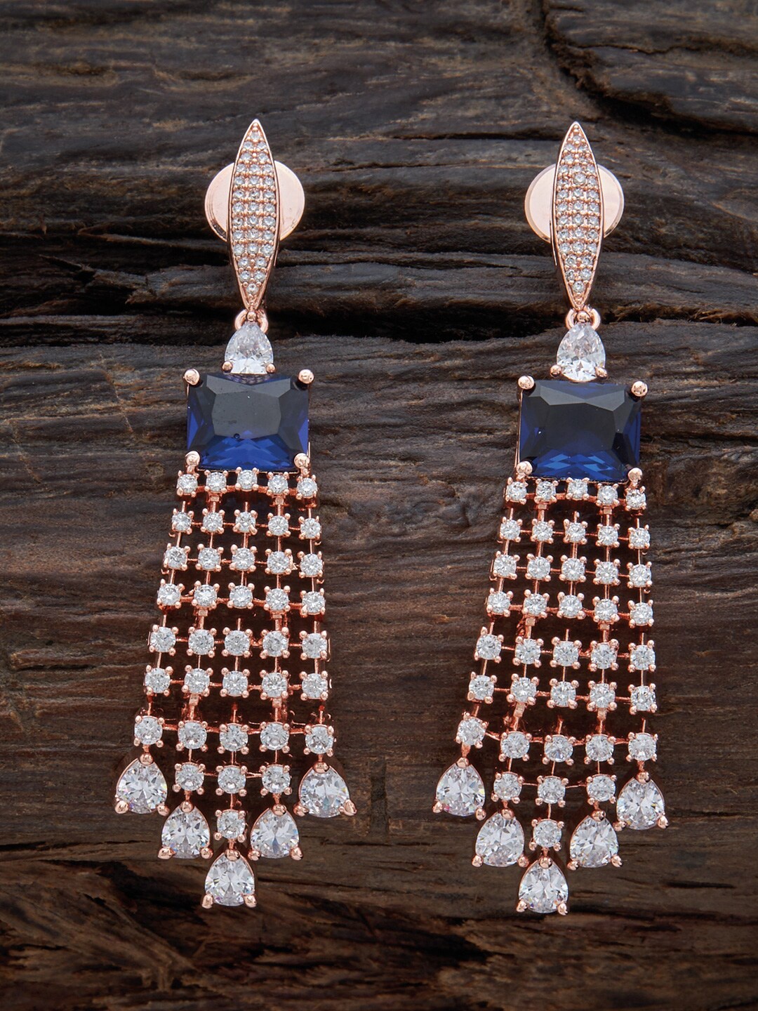

Kushal's Fashion Jewellery Blue Contemporary Rose Gold-Plated Drop Earrings
