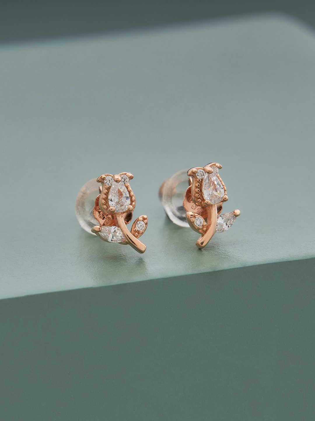 

Kushal's Fashion Jewellery Rose Gold Plated Contemporary Studs Earrings, White