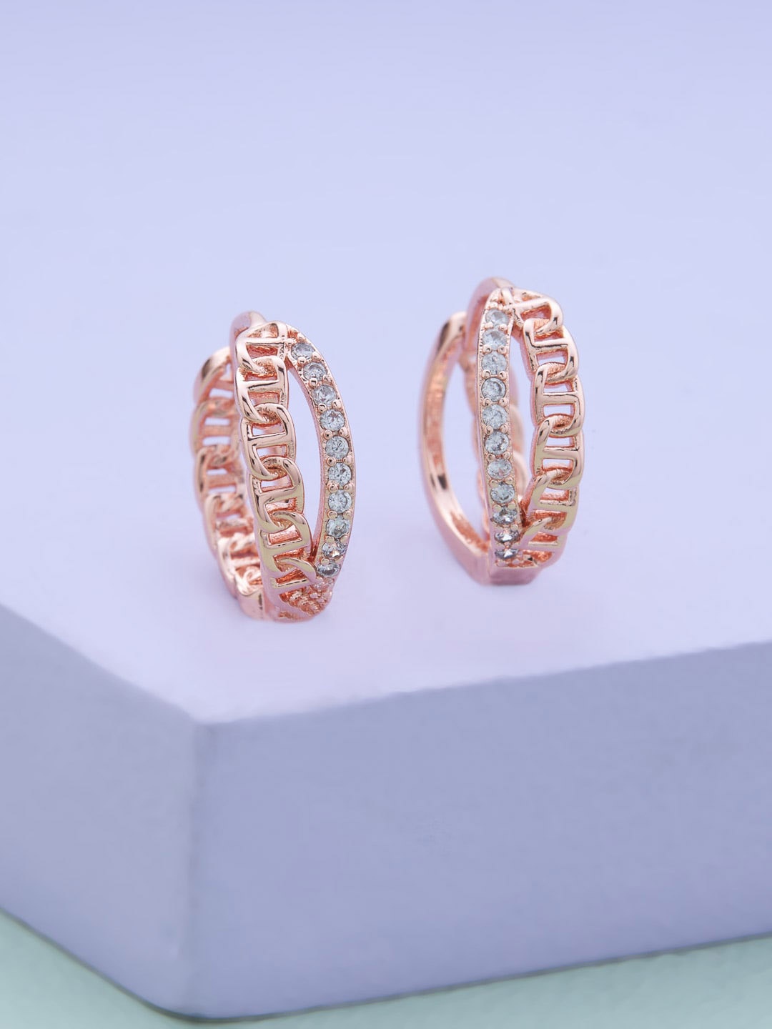 

Kushal's Fashion Jewellery White & Rose Gold Plated Circular Hoop Earrings