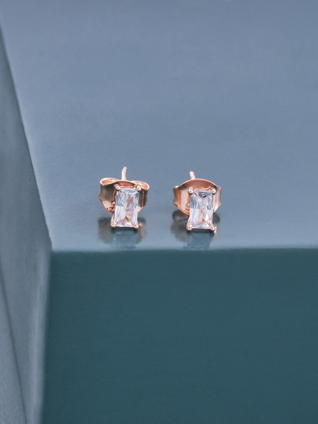 

Kushal's Fashion Jewellery Rose Gold Plated 92.5 Pure Silver Contemporary Studs Earrings, White