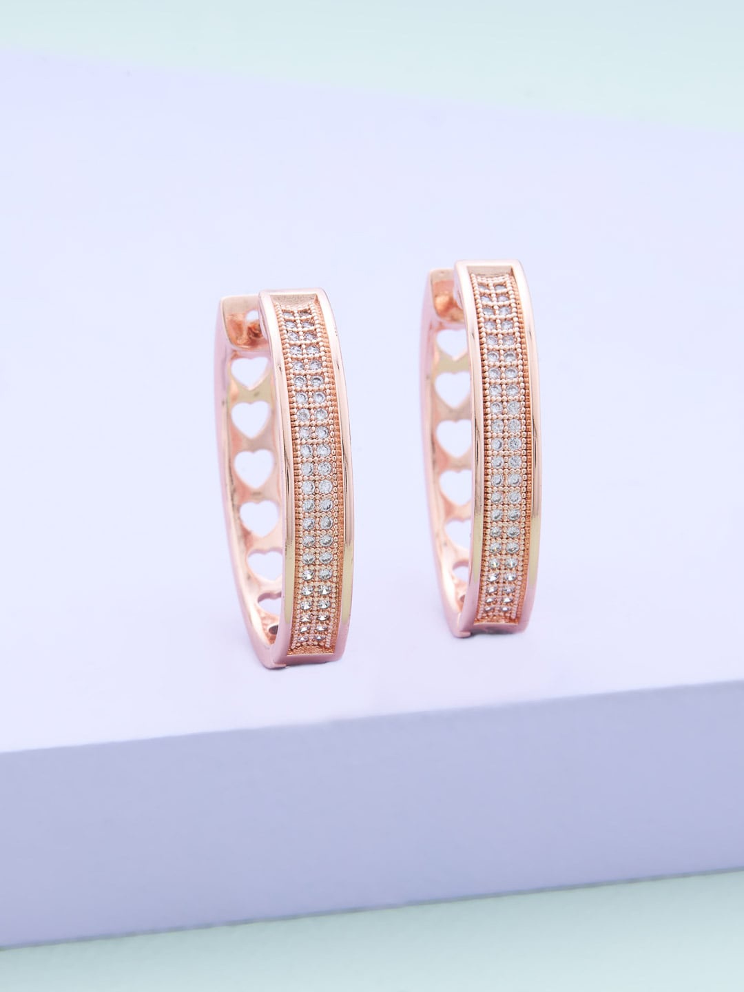 

Kushal's Fashion Jewellery Rose Gold Plated Circular Hoop Earrings, White