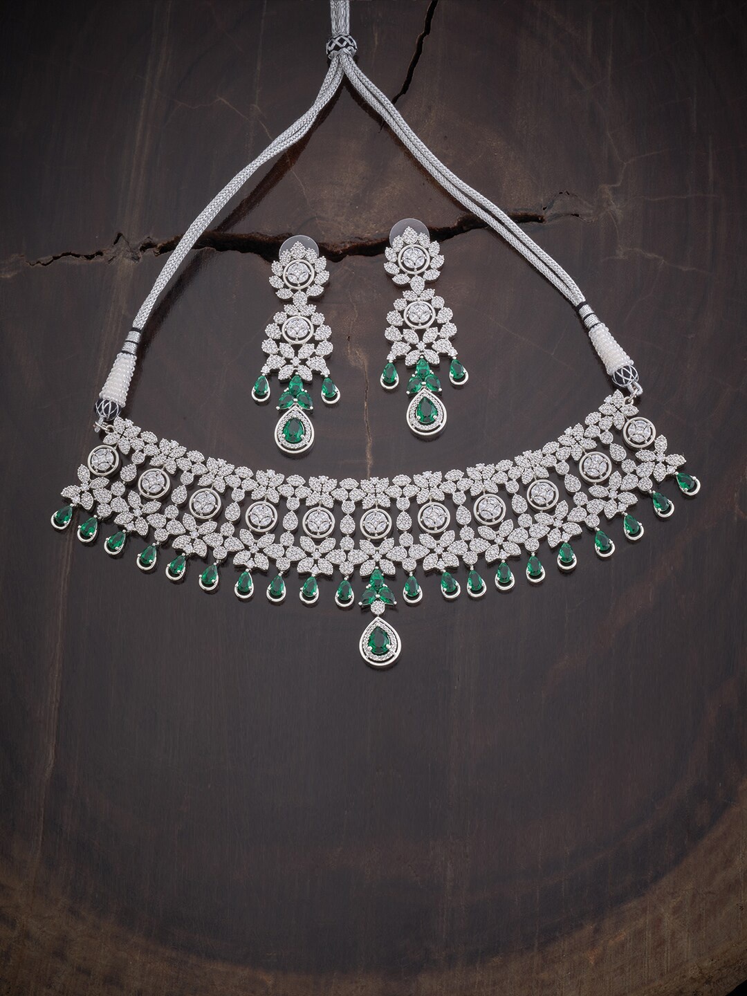

Kushal's Fashion Jewellery Women Rhodium-Plated Cubic Zirconia Necklace and Earring, White