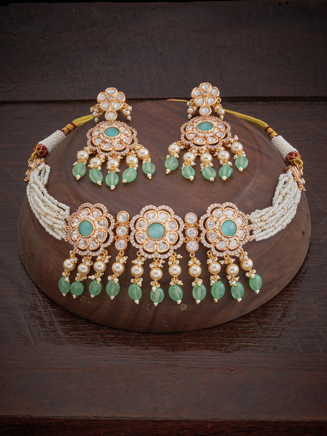 

Kushal's Fashion Jewellery Women Gold-Plated Kundan Studded & Beaded Jewellery Set, Sea green