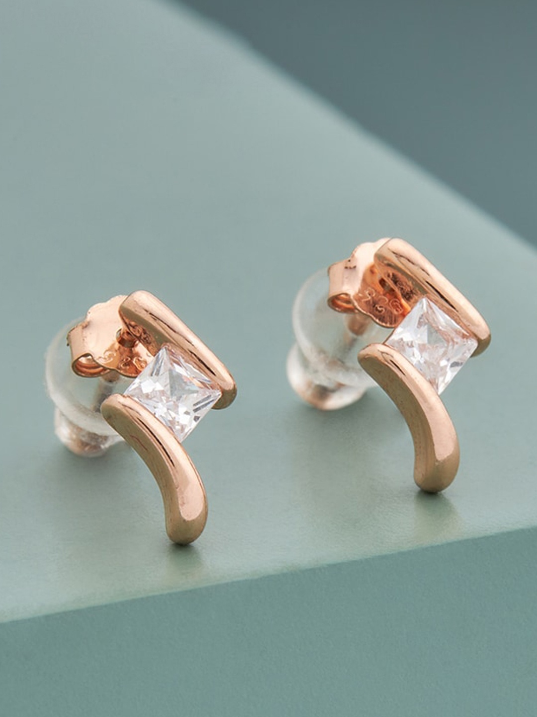

Kushal's Fashion Jewellery Rose Gold Plated Contemporary Studs Earrings, White