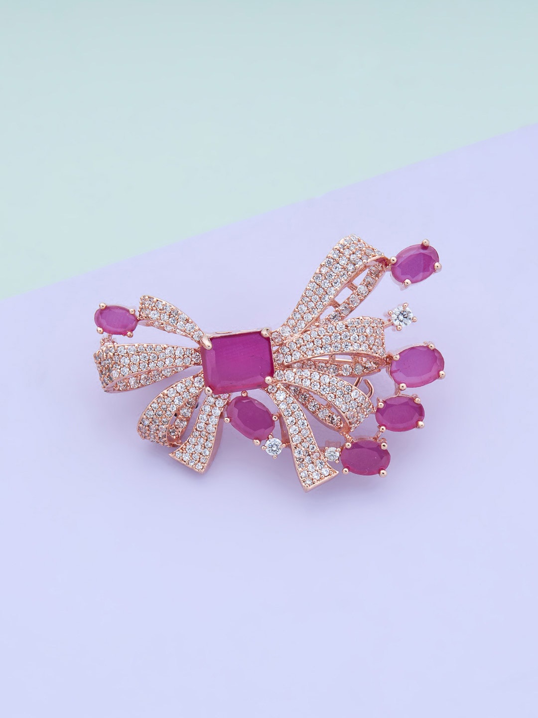 

Kushal's Fashion Jewellery Rose-Gold Toned Cubic Zircon Studded Saree Pin, Purple
