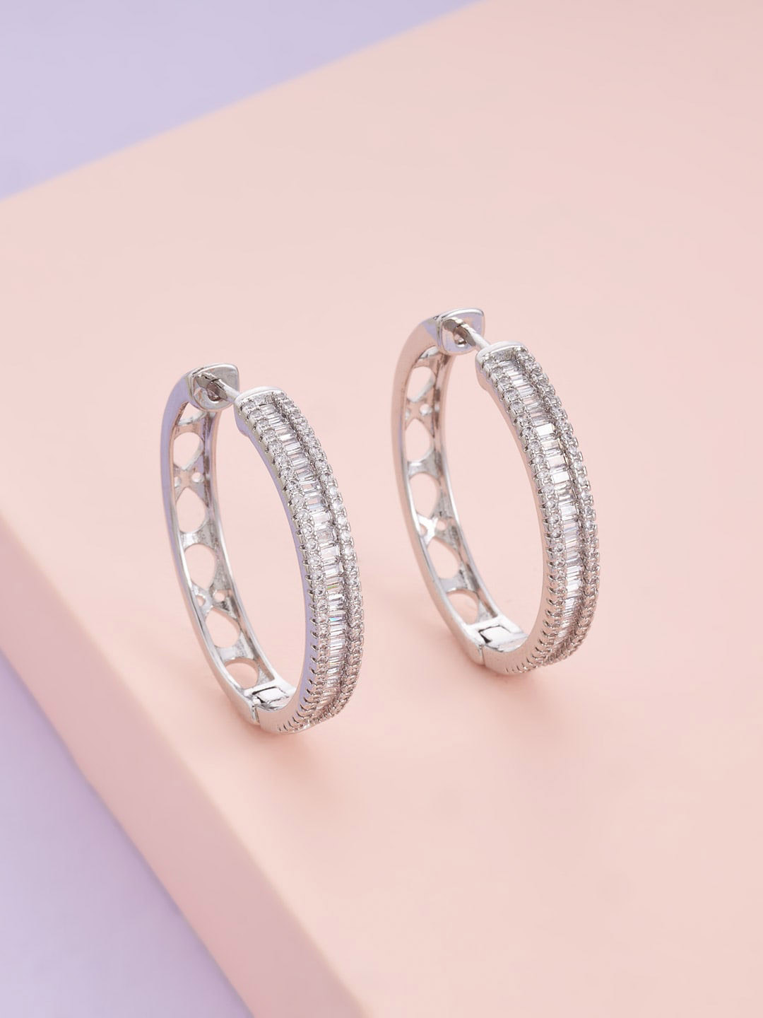 

Kushals Fashion Jewellery Rhodium Plated Circular Hoop Earrings, White