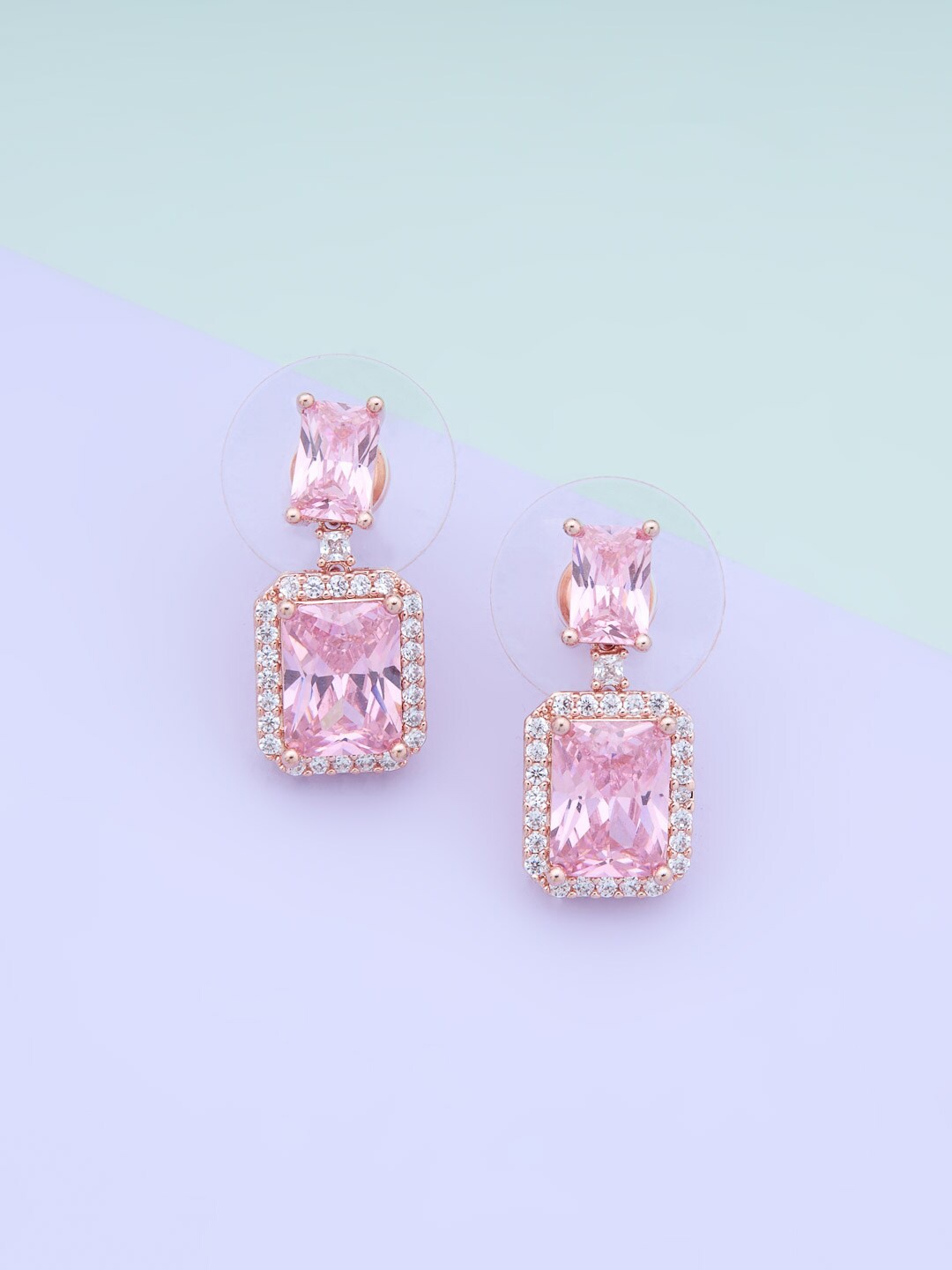 

Kushal's Fashion Jewellery Women Rose-Gold Plated Square Drop Earrings, Pink