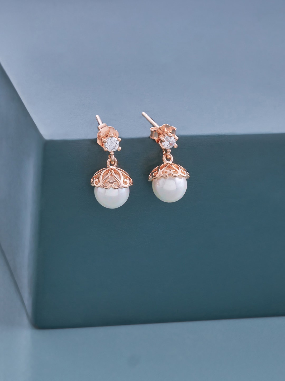 

Kushal's Fashion Jewellery Rose Gold Plated Contemporary Drop Earrings, White