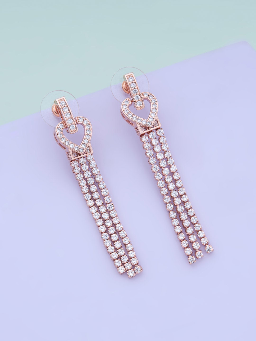 

Kushal's Fashion Jewellery Rose-Gold Plated Heart Shaped Drop Earrings, White