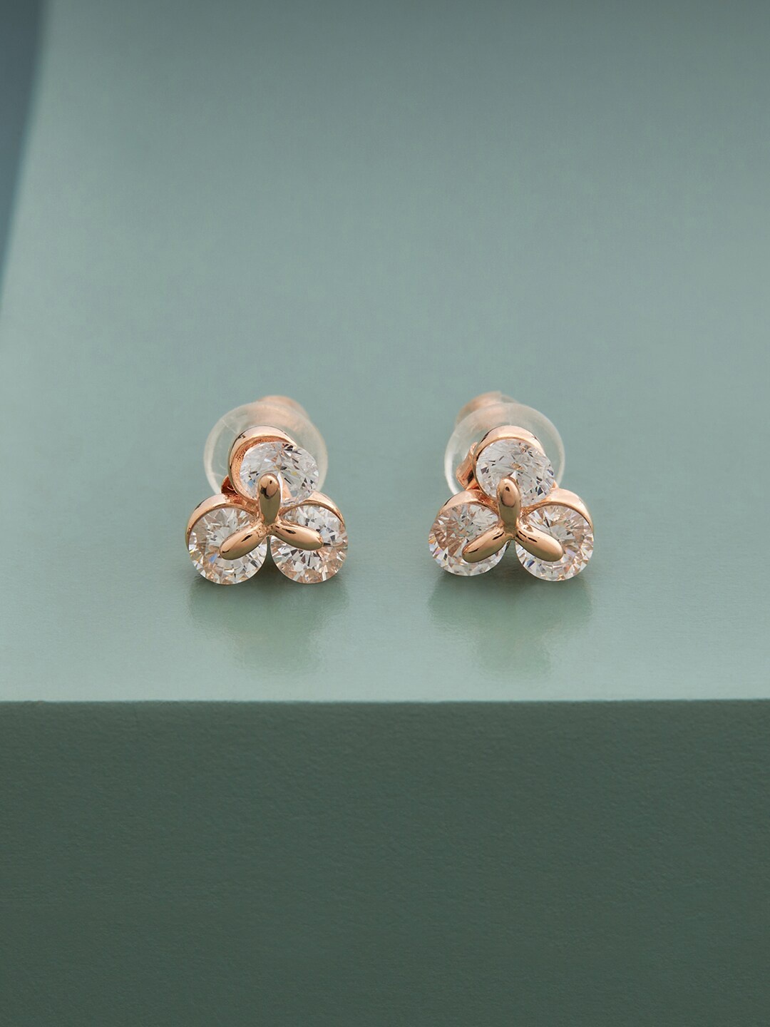 

Kushal's Fashion Jewellery Women Rose Gold Plated 92.5 Pure Silver Floral Studs Earrings, White