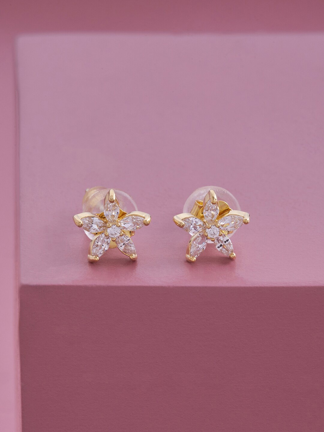 

Kushal's Fashion Jewellery Women Gold Plated 92.5 Pure Silver Floral Studs Earrings, White