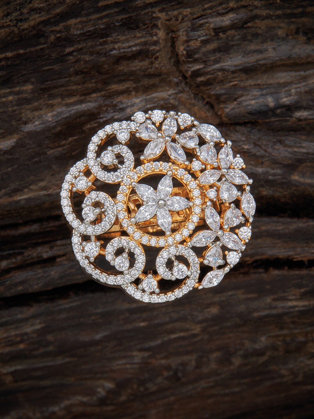 

Kushal's Fashion Jewellery Women Gold-Plated CZ-Studded Finger Ring, White