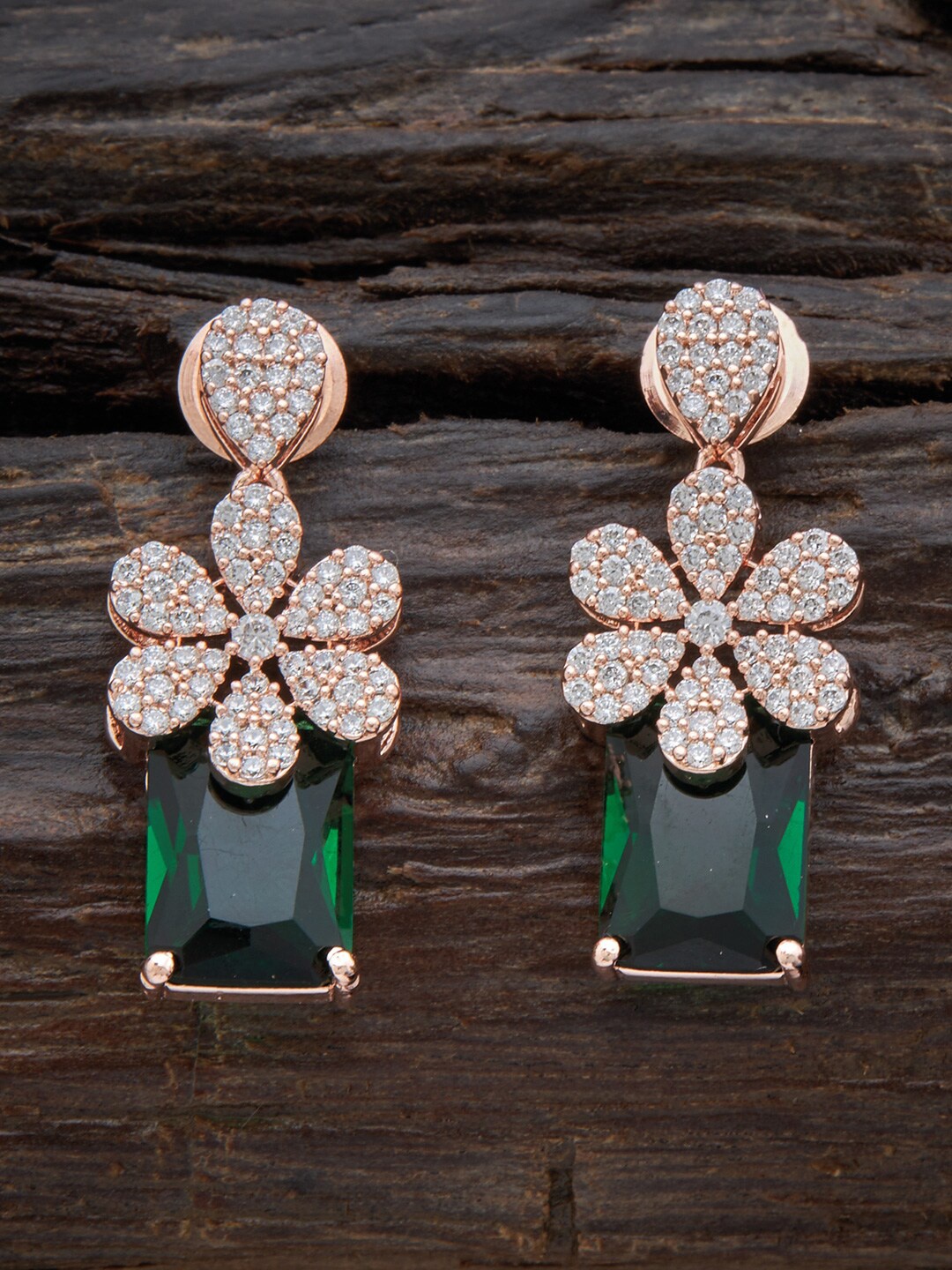 

Kushal's Fashion Jewellery Women Rose-Gold Plated Floral Drop Earrings, Green