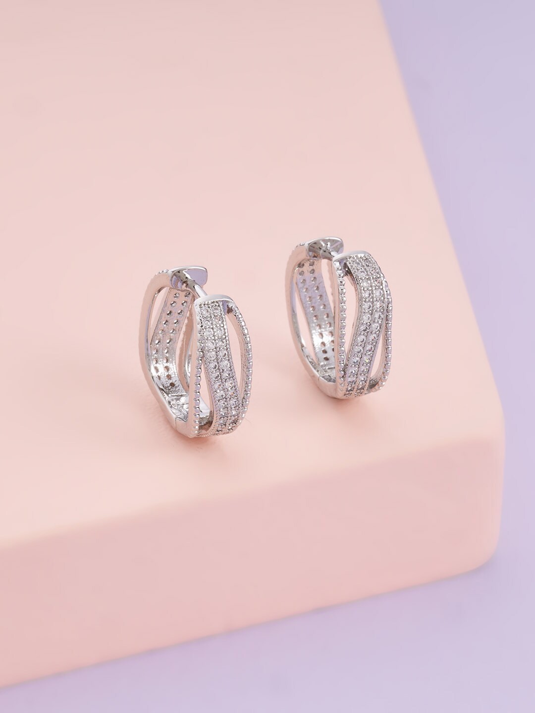 

Kushal's Fashion Jewellery Women Rhodium Plated Circular Hoop Earrings, White