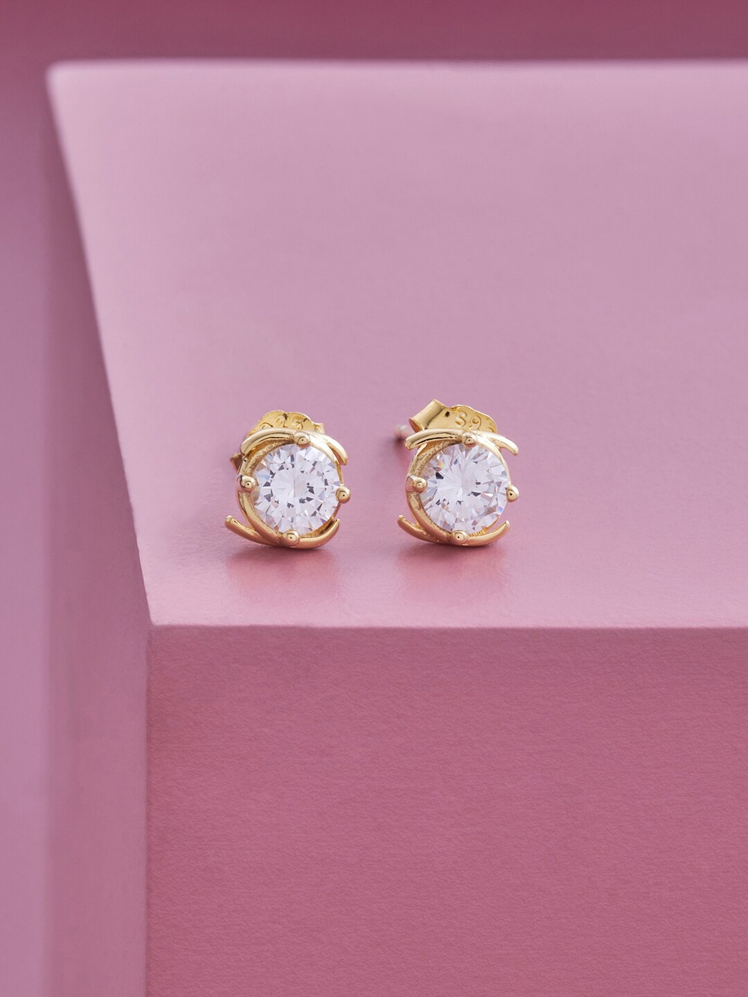 

Kushal's Fashion Jewellery Women Gold Plated 92.5 Pure Silver Contemporary Studs Earrings, White