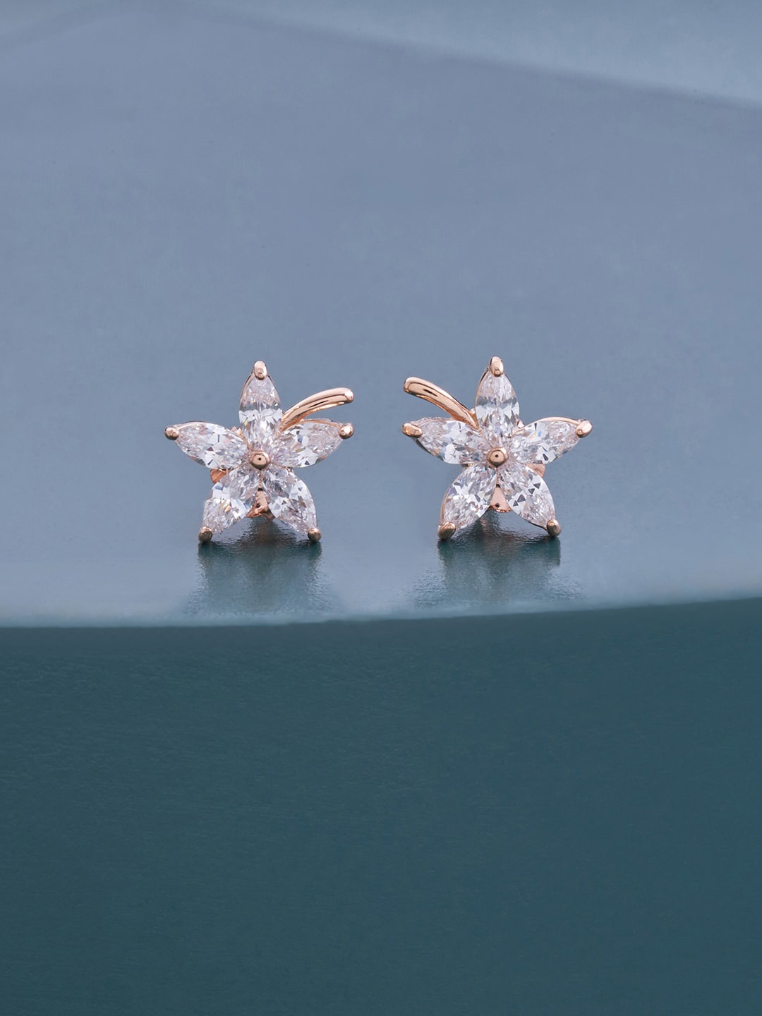 

Kushal's Fashion Jewellery Rose Gold Plated Floral Studs Earrings, White