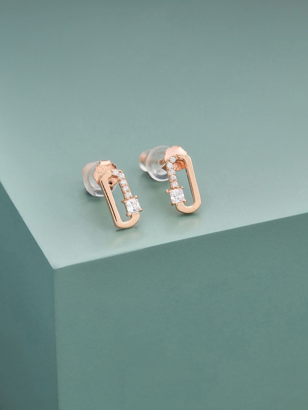 

Kushal's Fashion Jewellery Rose Gold Plated Contemporary Studs Earrings, White