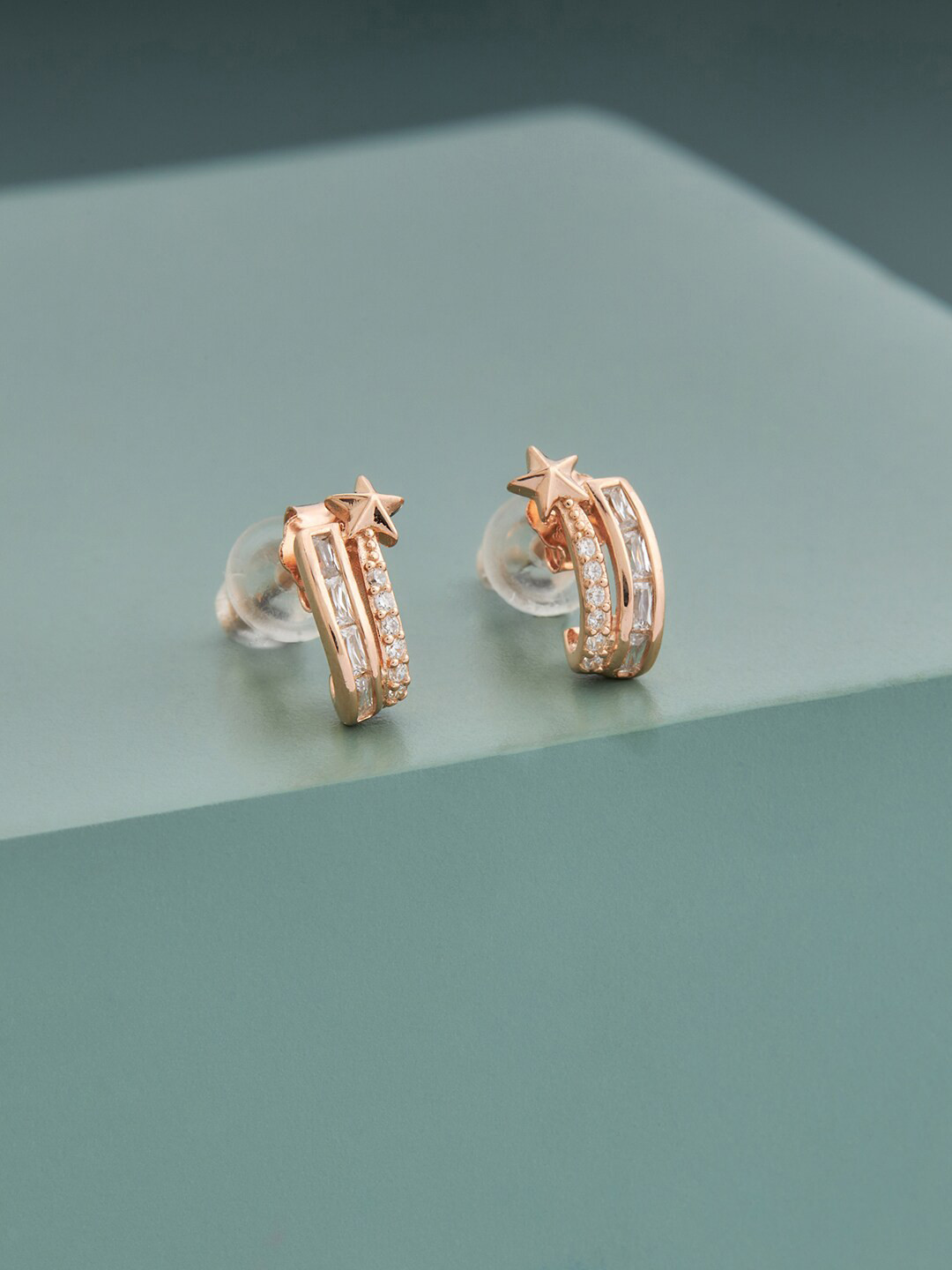 

Kushal's Fashion Jewellery Women Rose Gold 92.5 Pure Silver Contemporary Studs Earrings, White