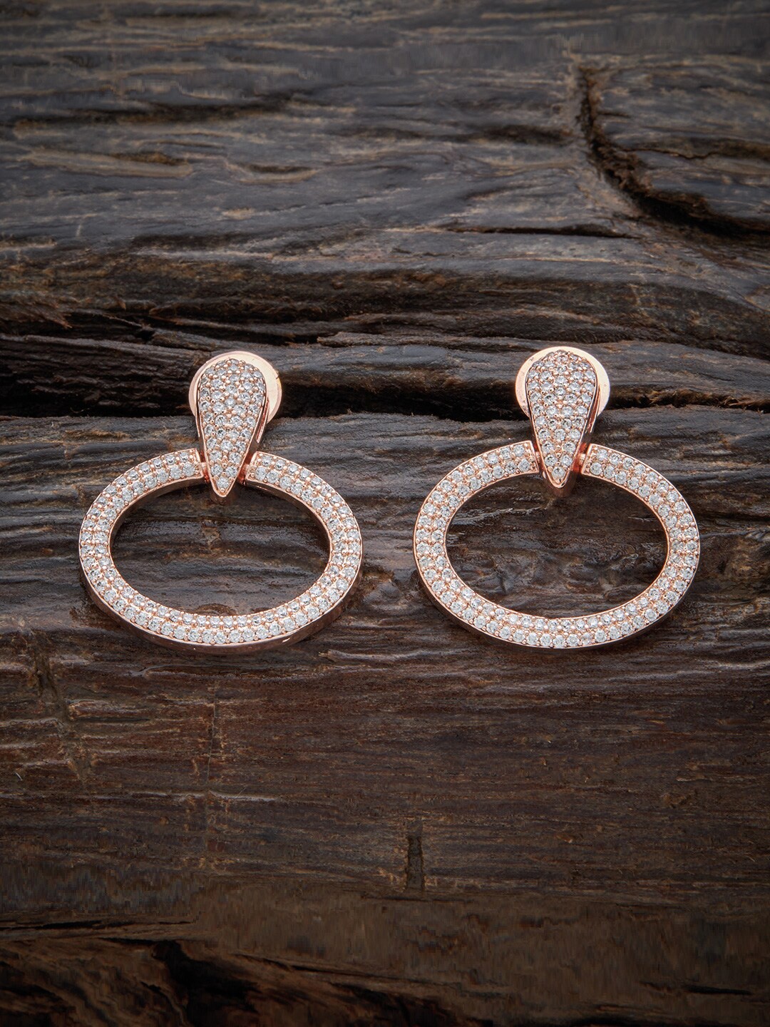 

Kushal's Fashion Jewellery Rose-Gold Plated Circular Drop Earrings, White