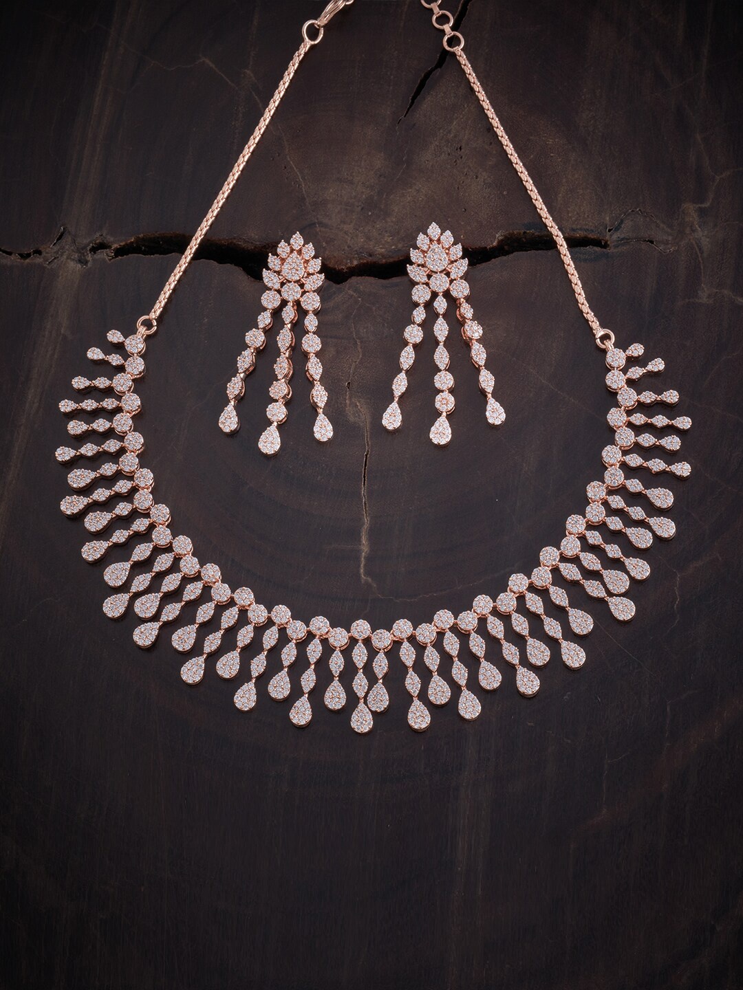 

Kushal's Fashion Jewellery Women Rose Gold-Plated CZ Studded Jewellery Set, White