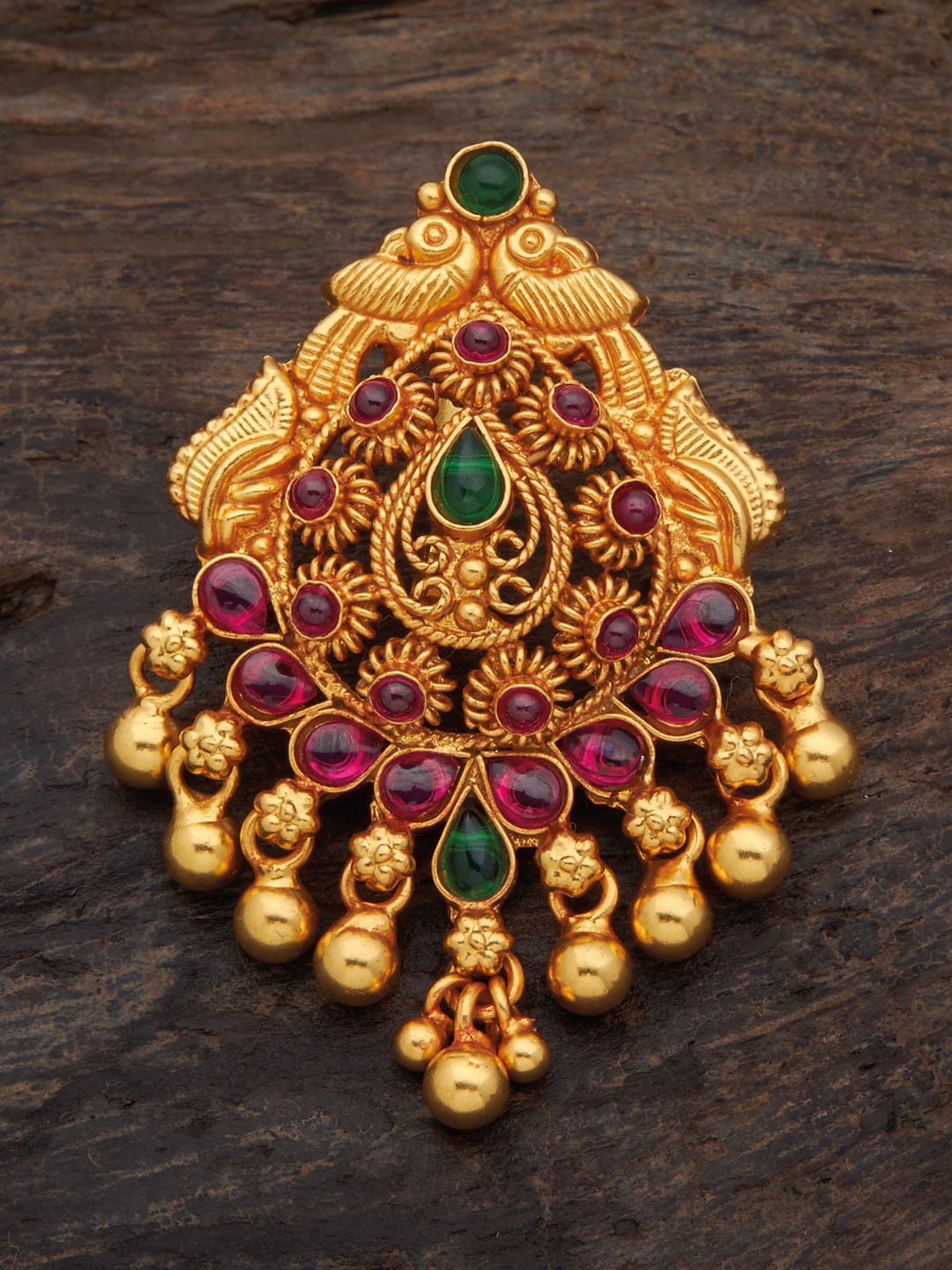 

Kushal's Fashion Jewellery 92.5 Pure Silver Gold-Plated Stone Studded Pendant