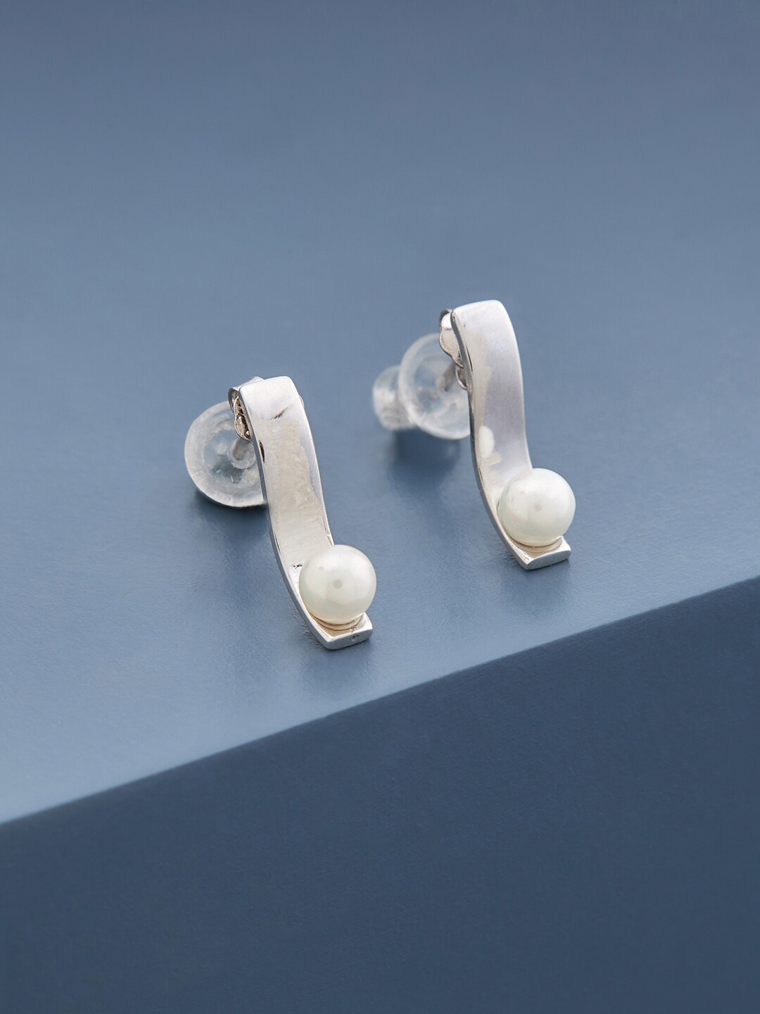 

Kushal's Fashion Jewellery Rhodium Plated Pearl 92.5 Pure Silver Contemporary Studs Earrings, White