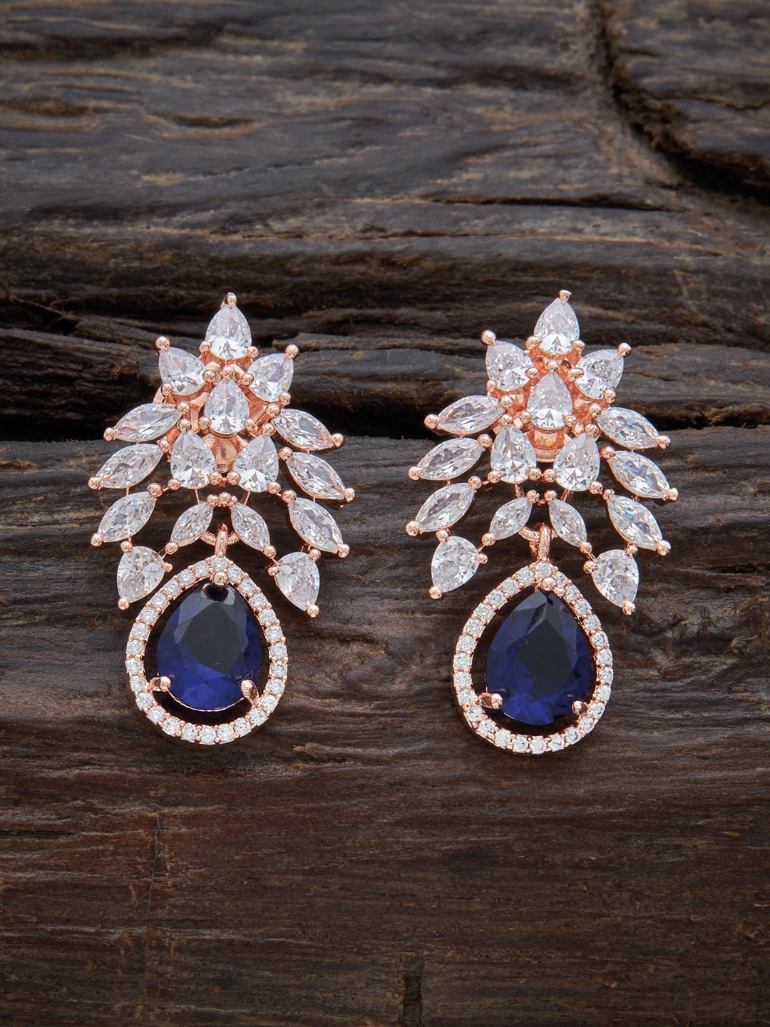 

Kushal's Fashion Jewellery Rose Gold Plated Floral Drop Earrings, Blue
