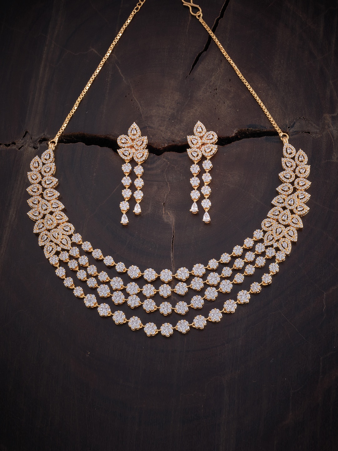 

Kushal's Fashion Jewellery Women Gold-Plated CZ Studded Necklace and Earrings, White